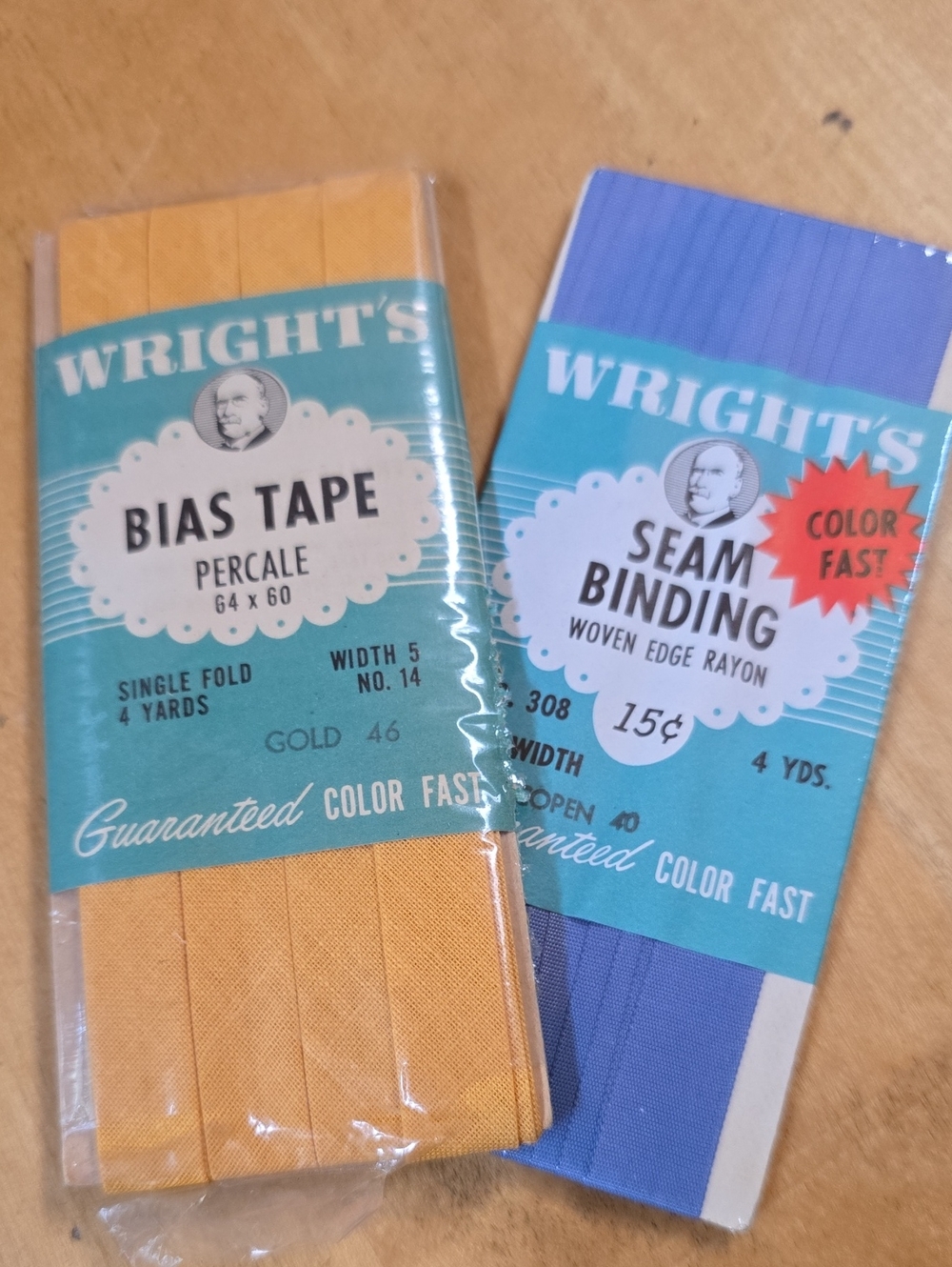 Vintagw Wright's Bias Tape & Seam Binding - Gold & Blue